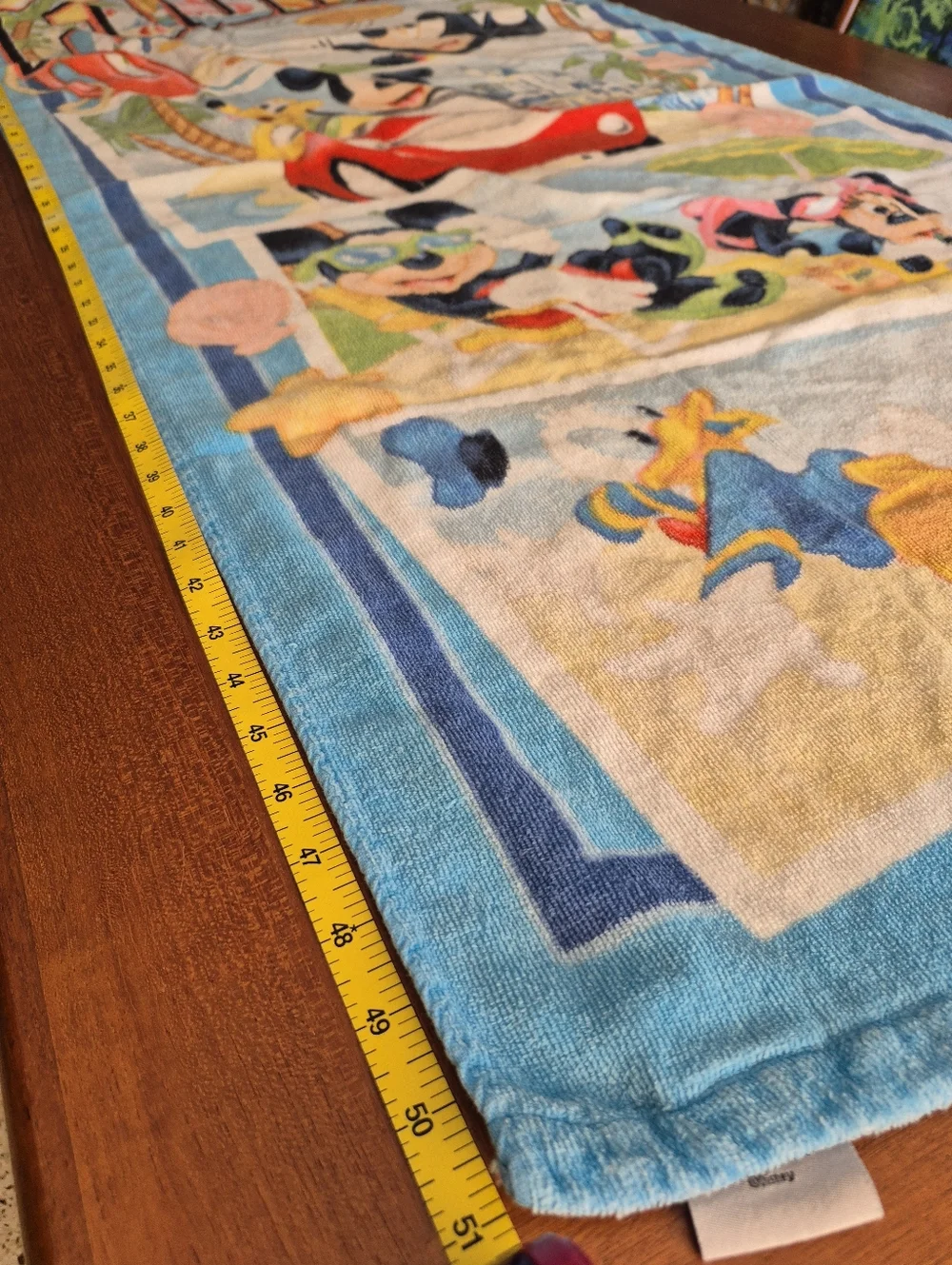Vintage 90s Florida Disney Mickey & Friends Bkue Beach Towel